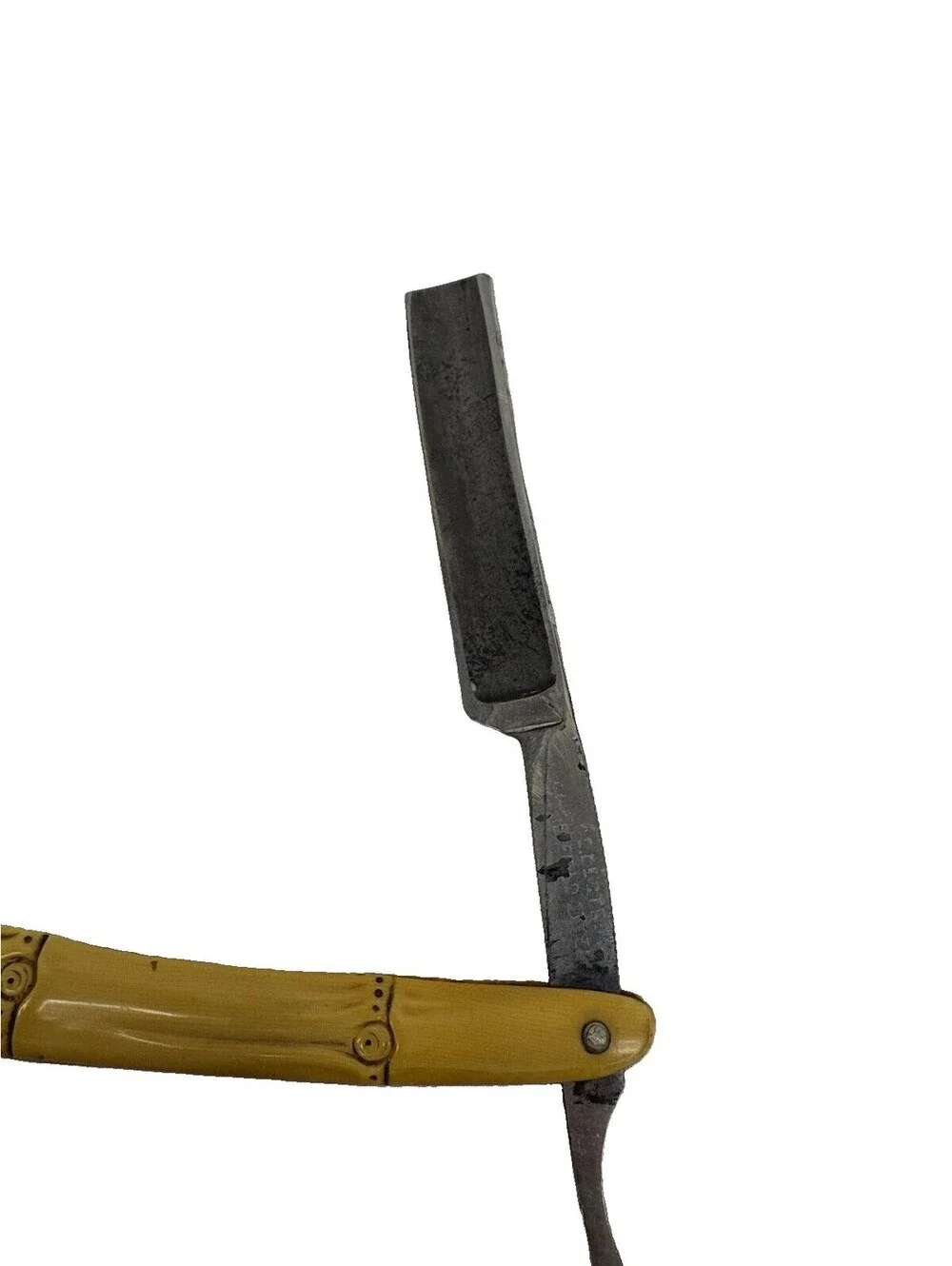 Vintage Straight Edge Razor Yellow Bamboo Style Molded Scales Germany Case
